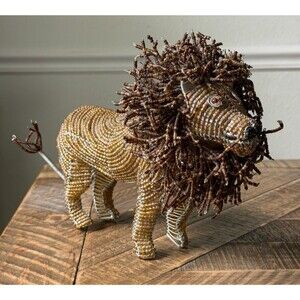 GrassRoots by Beadworx Creations 12” X 8” Glass Beaded Lion Sculpture Metal